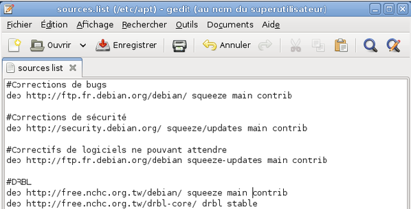 Configuration apt GNU/Linux Debian Squeeze et1