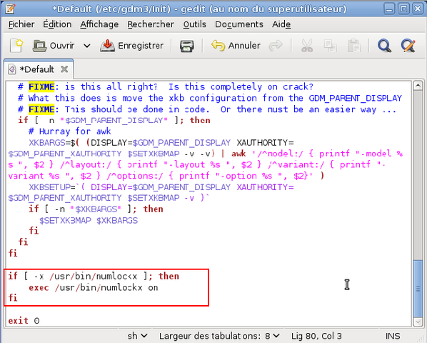 Configuration numlockx GNU/Linux Debian Squeeze et2