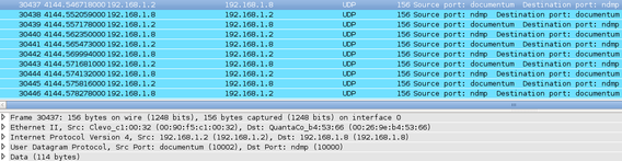 ASBR1, sur PC1, ping ASBR4, sur PC2. Dynamips encapsule le trafic dans des datagrammes UDP