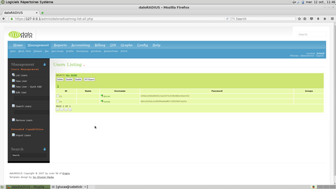 Listes des utilisateurs dans daloRADIUS.